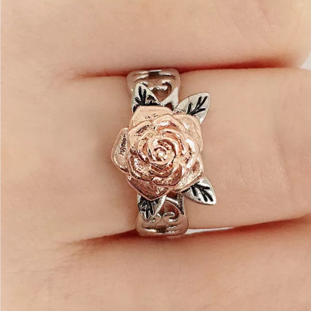 Beautiful New 14k Rose Gold Sterling Silver Rose Ring
